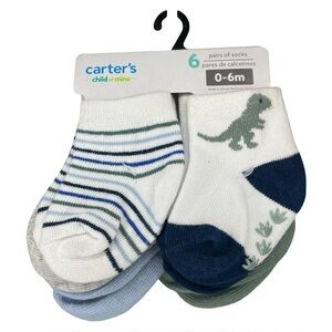 NWT Carter's Infant 6pk Socks - Stripes and Dino Design size 0-6mo